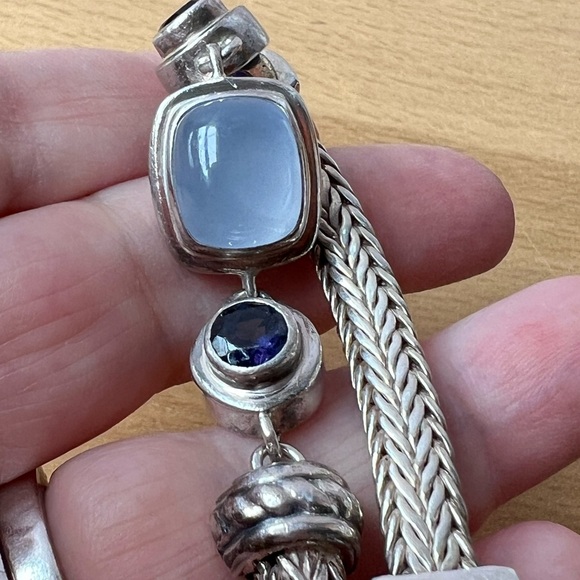 VINTAGE LORI BONN CHALCEDONY IOLITE AMETHYST TOGGLE BRACELET 925 STERLING SILVER